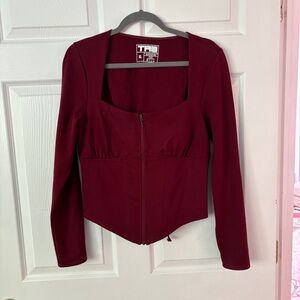 TA3 Burgundy Long Sleeve Zip-Up Top